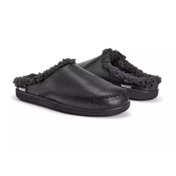 MUK LUKS Men's Faux Leather Clog Slippers Black Medium Size 10-11 New Ships Fast - Picture 1 of 7